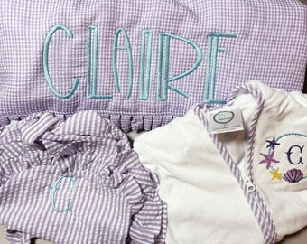 Gepersonaliseerde strandset baby monogram zwemcadeauset badpak babymeisje bundel strandvakantie outfit aangepaste handdoek cover-up set
