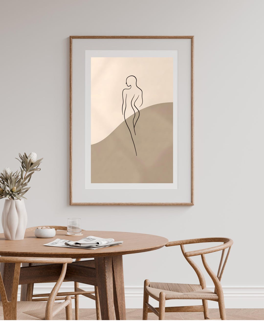 Abstract Female Line Art Print, Minimalist Wall Art, Neutral Beige ...