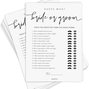 Bride or Groom Guess Who Game Printable | Bridal Shower Couple Quiz | Funny Wedding Shower Game | Instant Download PDF