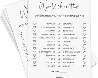 Would She Rather Bridal Shower Game, Modern Wedding Game Template, Instant Download