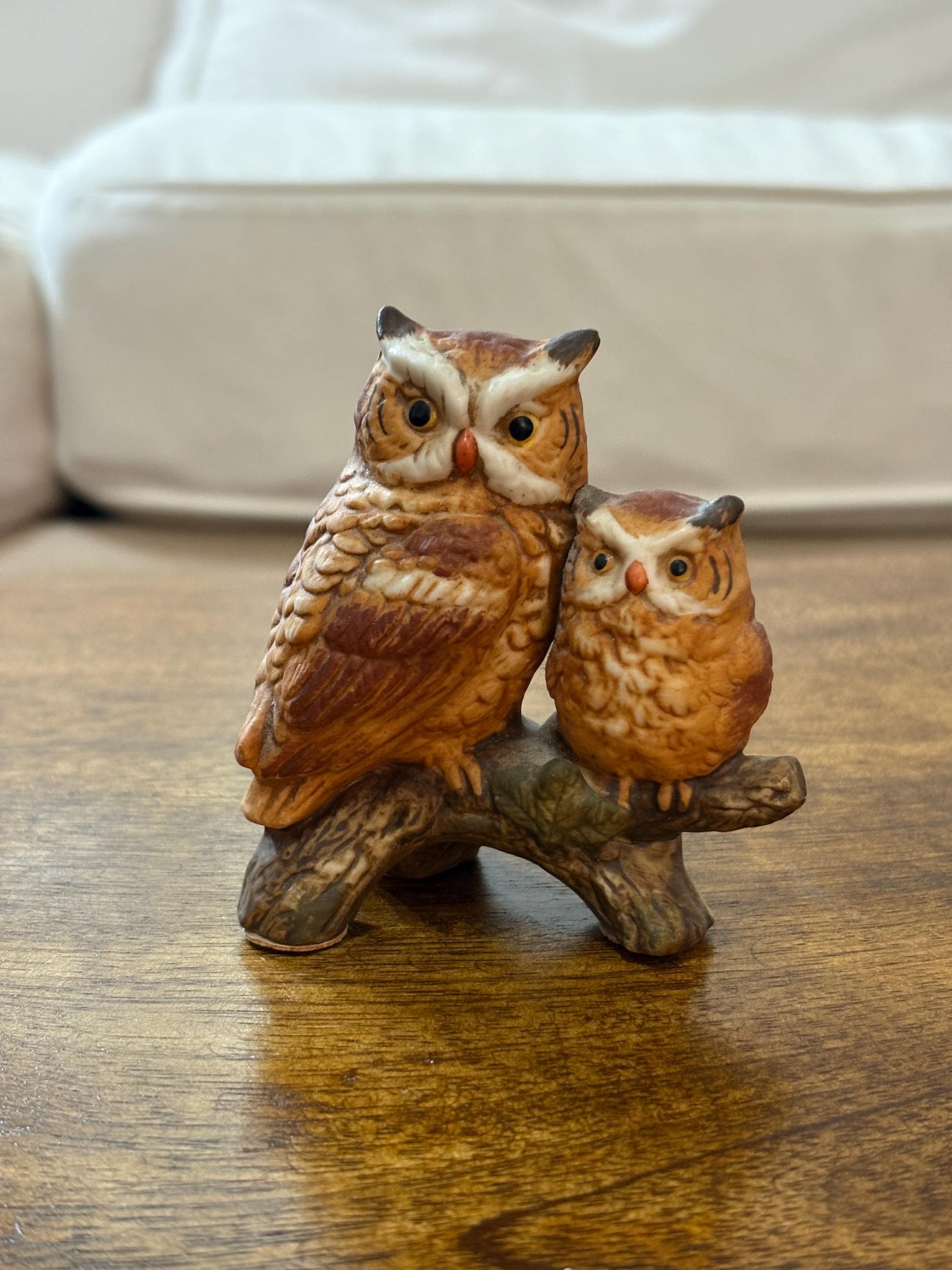 Vintage Lefton KW790 Pair of Owls Hand Painted Ceramic Statuette