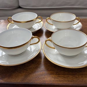 7 Bols à Bouillon Haviland Louveciennes Avec Soucoupes – Porcelaine Multicolore, Excellent état