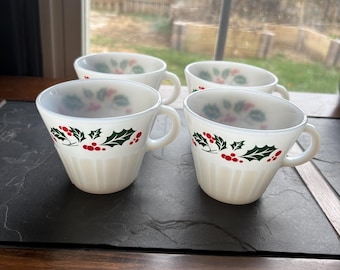 Juego de 4 tazas de té de vidrio con leche Termocrisa, con diseño navideño de bayas de acebo