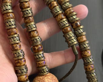 Vintage Statement Necklace, Stone Beads and Brass Discs