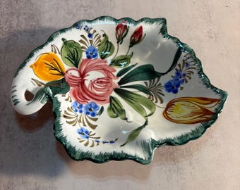 Italian Renaissance Revival Faience Hand Painted Floral Candy Dish Nut Tray