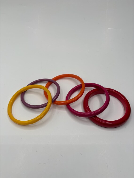 Bakelite bangle bracelets. yellow, purple, orange… - image 1