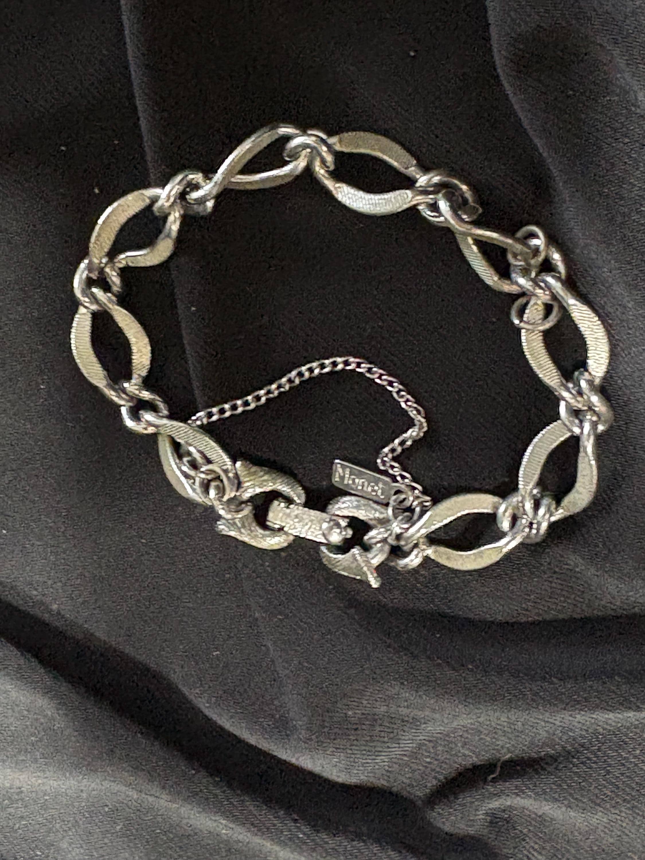 Vintage Monet Silver-tone Link Bracelet With Safety Chain - Etsy