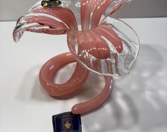 Lavorazione Arte Murano Florero de cristal con forma de remolino rosa