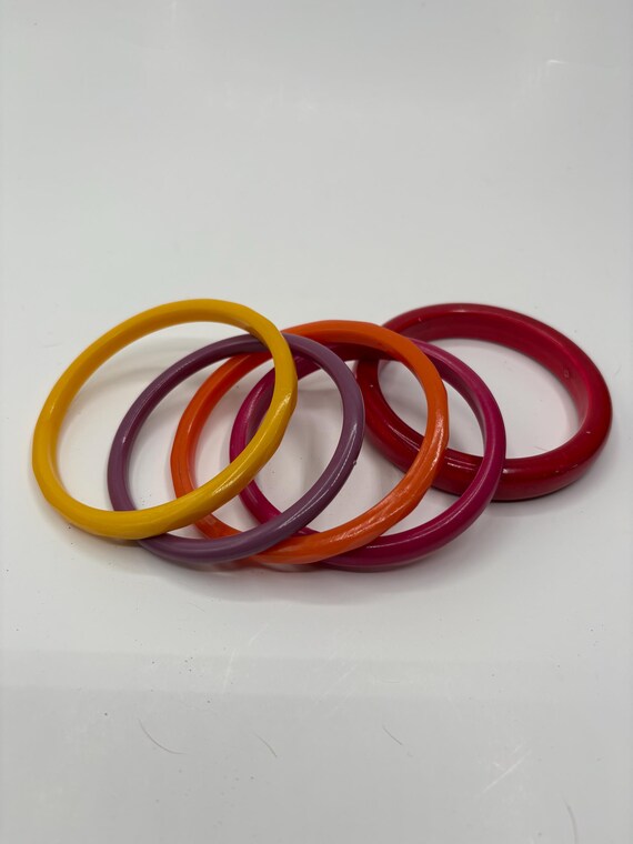 Bakelite bangle bracelets. yellow, purple, orange… - image 4