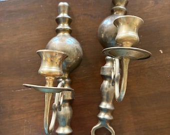 Apliques de pared de latón vintage - Juego de portavelas ornamentados