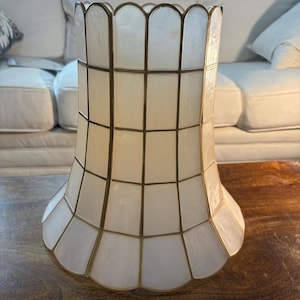 Vintage Capiz Shell Bell Shape Lamp Shade w/ Brass & Scalloped Edge