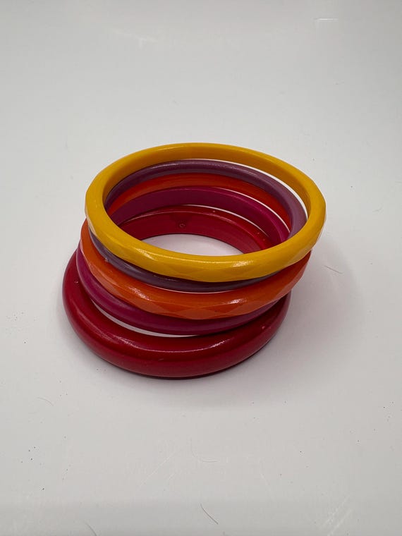Bakelite bangle bracelets. yellow, purple, orange… - image 2