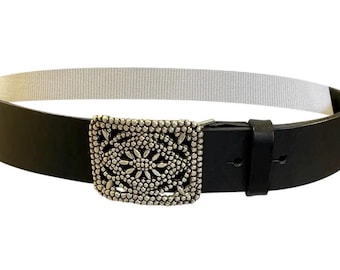 Fossil Schwarzer Leder Gürtel, Silberne Schnalle, Grösse M