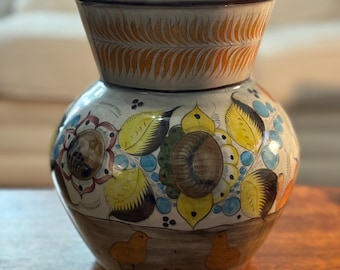 Große Vintage-Vase aus Tonala-Keramik, Vogel und Eichhörnchen, mexikanische Volkskunst