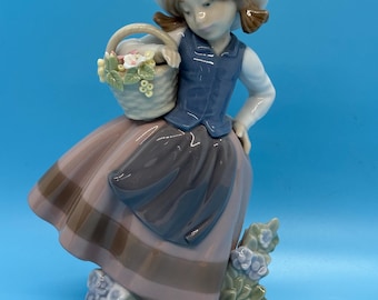 Lladro Sweet Scent Figurine #5221, Retired Porcelain Girl Flower