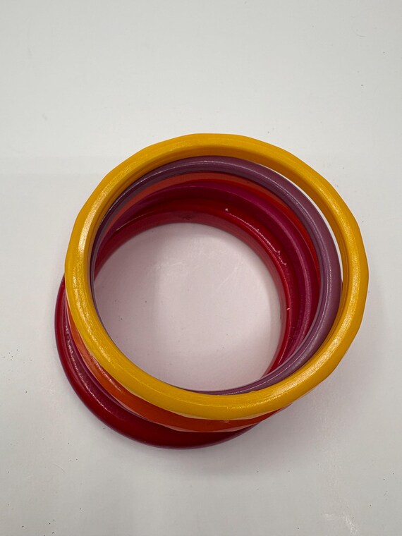 Bakelite bangle bracelets. yellow, purple, orange… - image 5