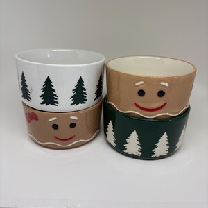 Bols festifs empilables en céramique - Motifs de sapin de Noël en pain d'épice peints à la main - Ensemble cuisine et décoration des Fêtes