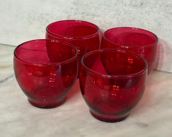 set of four vintage ruby red glass votive candle holders, by Indiana Glass