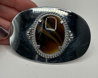 Vintage Polished Stone Belt Buckle - Etsy display picture 2