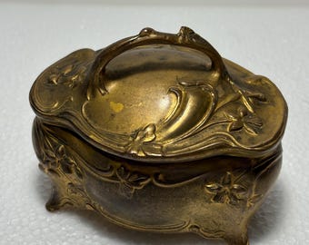 Oval Silver Plate Repousse Jewelry Box Victorian with Raised Rose