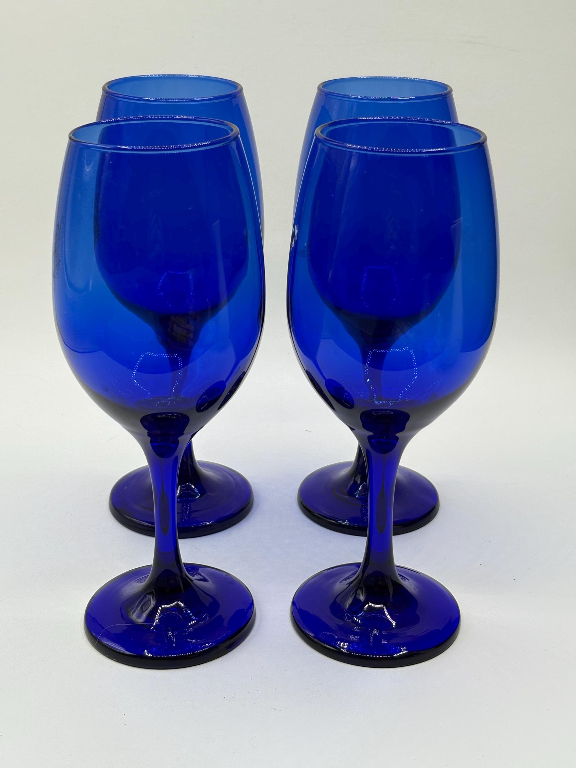 コバルトブルー カットガラス ワイングラス 4個セット Cobalt blue wine glass - Etsy 日本
