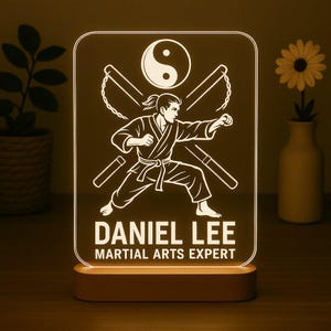 Martial Arts LED Light – Personalized Gift for Karate, Taekwondo, Kung Fu or MMA Fighters, Engraved Night Light Decor
