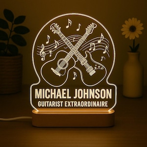 Personalized Guitarist Night Light – Engraved Lamp for Guitar Player, Gift for Musicians, Acoustic & Electric Guitar, Rock and Jazz