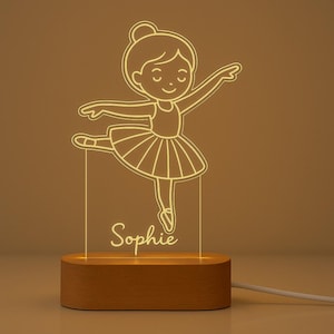 Ballerina Personalized LED Night Light – Custom Name Gift for Girls – Dance Room Decor – Nursery Light – 6 Ballet Lamp Designs