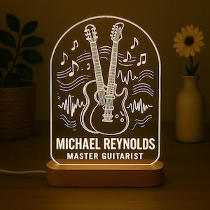Personalized Guitarist Gift – Custom LED Lamp for Musician, Guitar Teacher, Birthday Gift for Him, Engraved Night Light for Studio