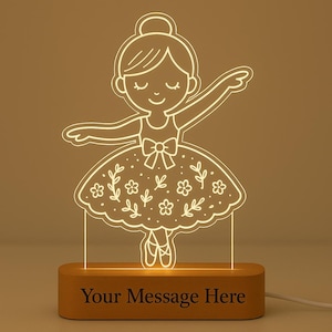 Personalized Ballerina LED Night Light – Custom Name Gift for Girls – Dance Room Decor – Nursery Light – 6 Ballet Lamp Designs