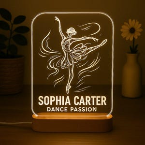 Dance Passion Night Light – Personalized LED Gift for Dancers, Custom Ballet Studio Decor, Engraved Ballerina Lamp