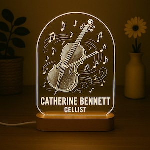 Custom Cellist LED Lamp – Personalized Cello Gift for Music Teacher, Orchestra Student, Musician Night Light, Name Engraved Music Decor