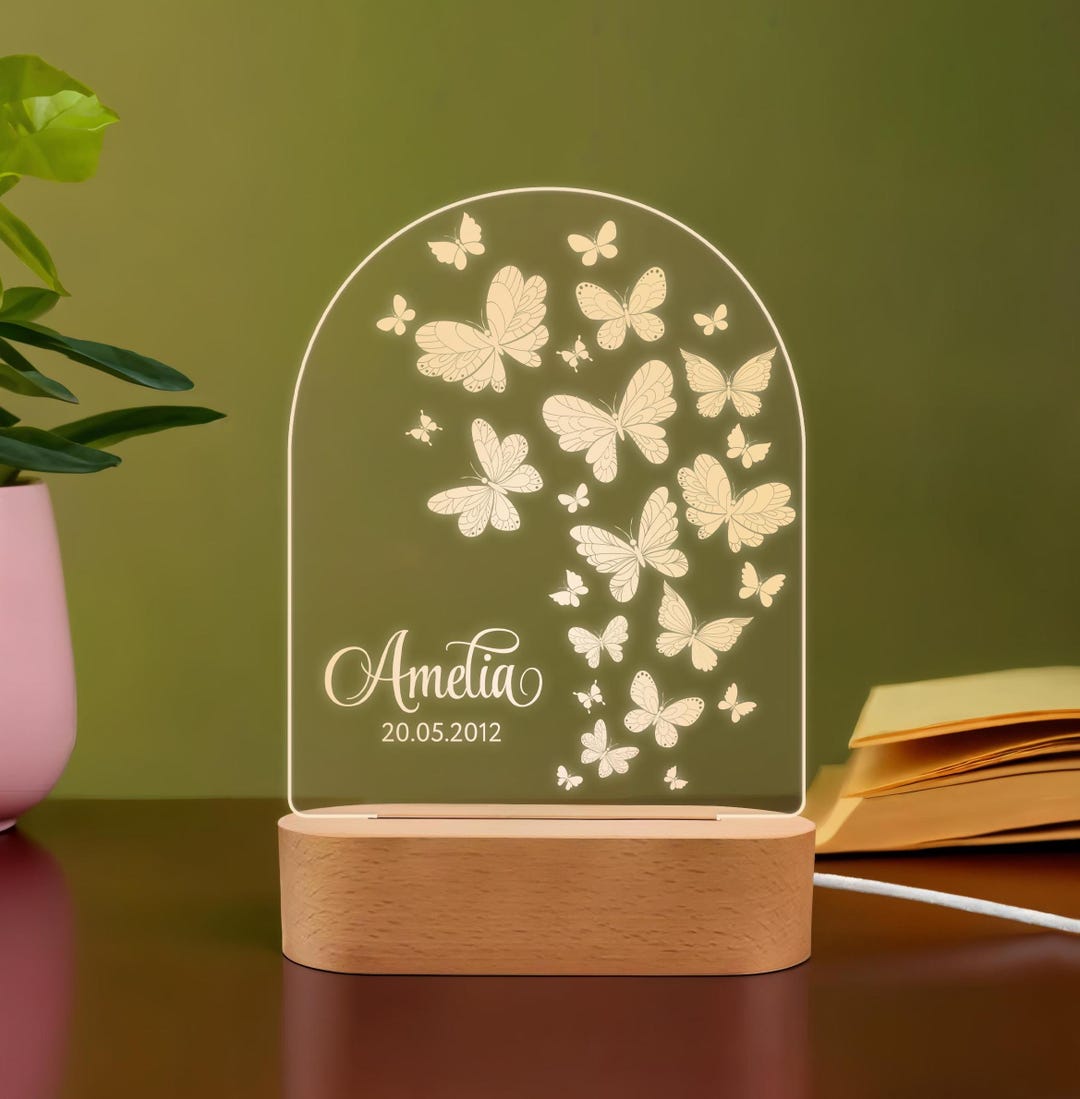 Personalized Name Night Light, Custom LED Lamp, Engraved Acrylic Night ...