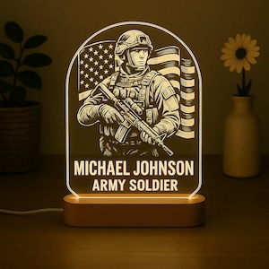 Personalized Army Soldier Night Light, Military Gift for Him, Patriotic Decor, US Army Tribute Light, Veteran, Custom Tactical Soldier Lamp