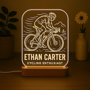 Personalized Cyclist LED Night Light – Custom Gift for Biker, Cycling Decor, Sports Enthusiast Lamp, Rider Keepsake, Bicycle Lover Present