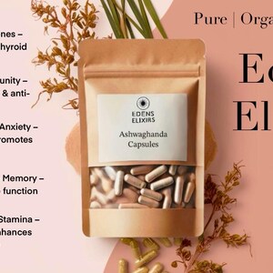 Vegan Ashwagandha/ Lions Mane/ Reishi/ Chaga Capsules | Organic Herbal Supplement for Wellness