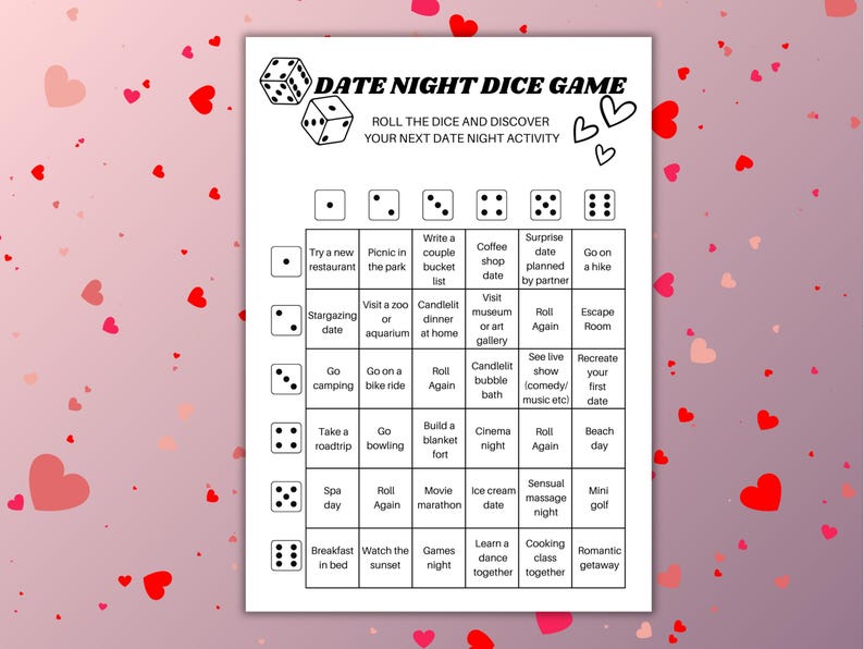 Date Night Dice Game, Printable Date Night Ideas, Couples Dice Game ...