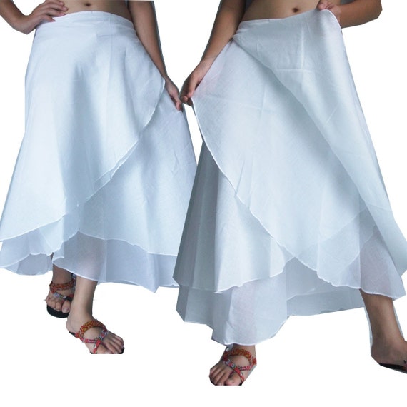 Items similar to SALE - White 2 layers Long Wrap Skirt SiZe S-XL on Etsy