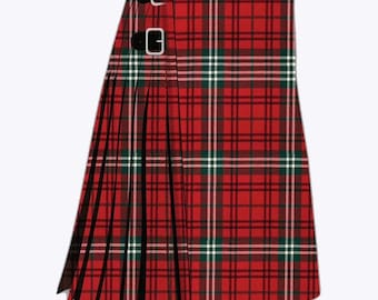 Handgemachter Moderner Schottenkaro Kilt in Rot (8 Yard).