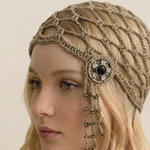 Handmade Crochet Mesh Skull Cap Summer Lace Beanie Boho Hollow Out Cotton Bonnet Y2K Fishnet Hat Festival Headwear Beach Accessory For Women