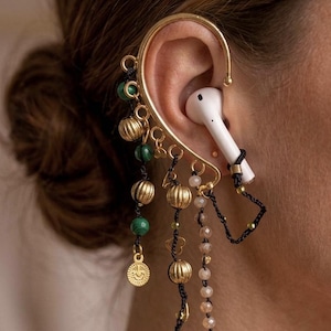 Boho Ear Cuff No Piercing, Gold Statement Ear Wrap With Charms, Handmade Beaded Ear Cuff, Festival Jewelry, Unique Dangle Gift For Her