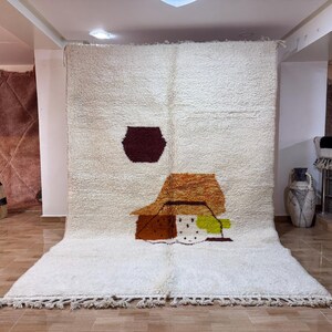 Custom Beni Ourain White Rug | Handmade Moroccan Wool Carpet with Colorful Abstract Design | Boho Decor | Made to Order
