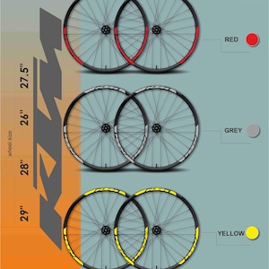 May include: Mountain bike wheel sets in red, grey, and yellow. The image shows wheel sizes of 26", 27.5", 28", and 29". Each wheel has a black rim with colored accents. The "MAX MODEL STUDIO" logo is in the upper right corner.