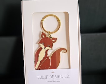 Mr Fox Enamel Keychain – Woodland Fox with Gold Finish