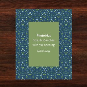 8x10 Photo Mat with Floral Patterned Paper | Beautiful framed art and photos | Custom framing | Blue Sprig, Mollie Navy, Praire Marigold