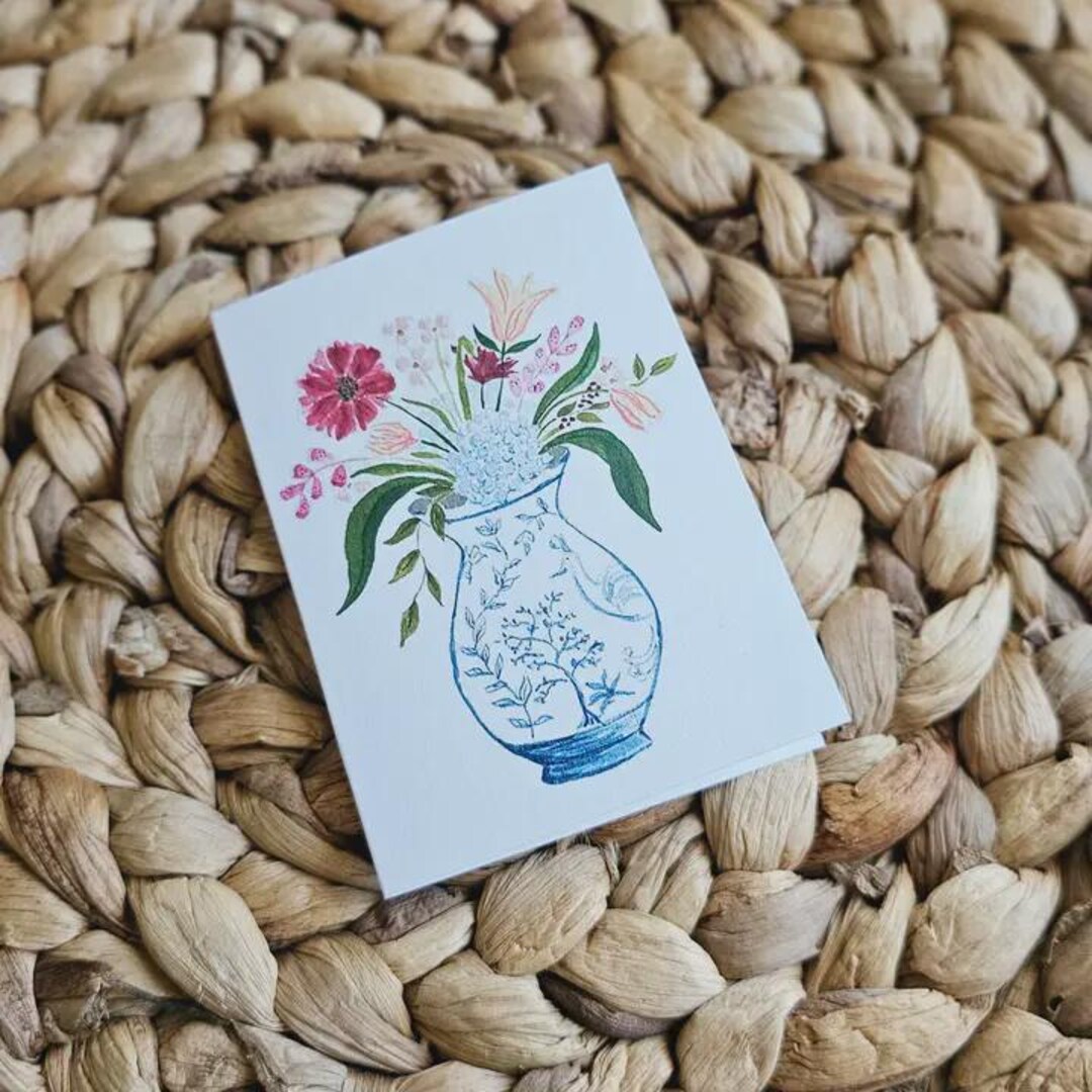 Blue Vase Floral Mini Card With Envelope - Etsy