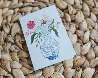 Blue Vase Floral Mini Card with Envelope