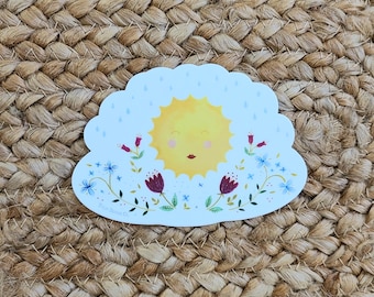 Sunshine and Rain Sticker – Floral Cloud & Sun Art