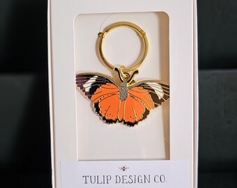 Butterfly Enamel Keychain – Monarch in Gold and Black, Gold Finish
