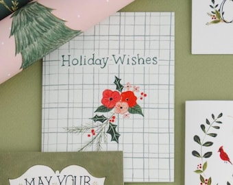 Holiday Wishes (Mint Plaid) Greeting Card